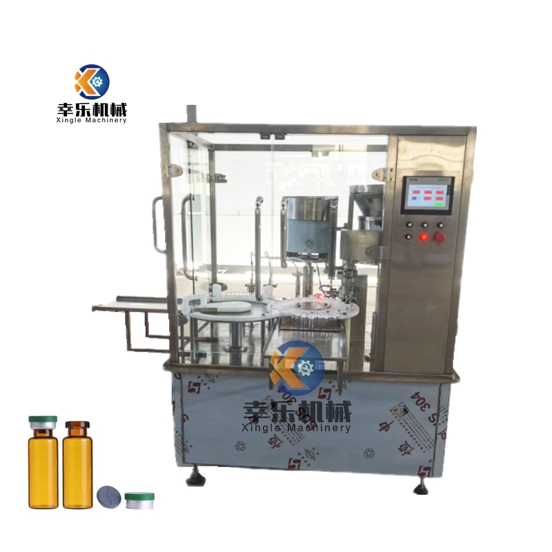 Machine de remplissage et de capsulage de flacons liquides cosmétiques à double tête