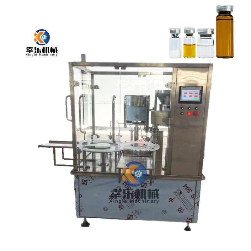 Machine de remplissage et de capsulage de flacons liquides cosmétiques à double tête