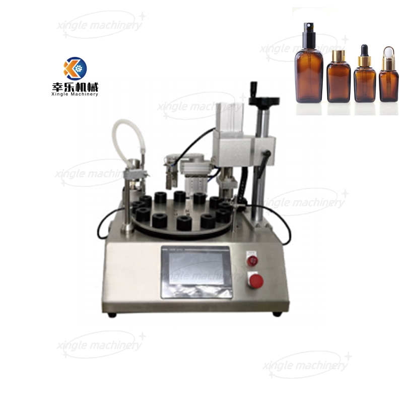 Machine rotative de remplissage et de capsulage de petites bouteilles de parfum