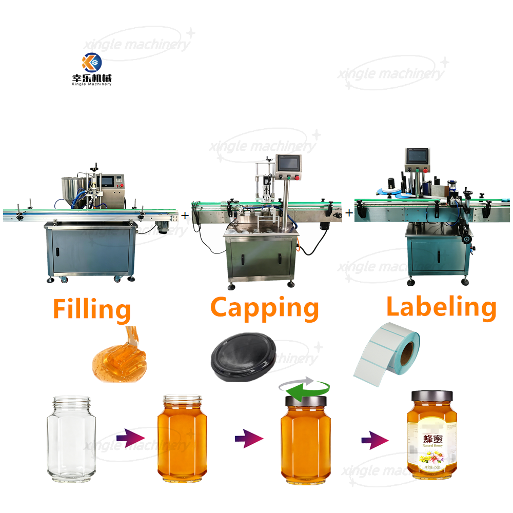 Ligne de remplissage automatique de miel de confiture de bouteille de pot en verre en plastique